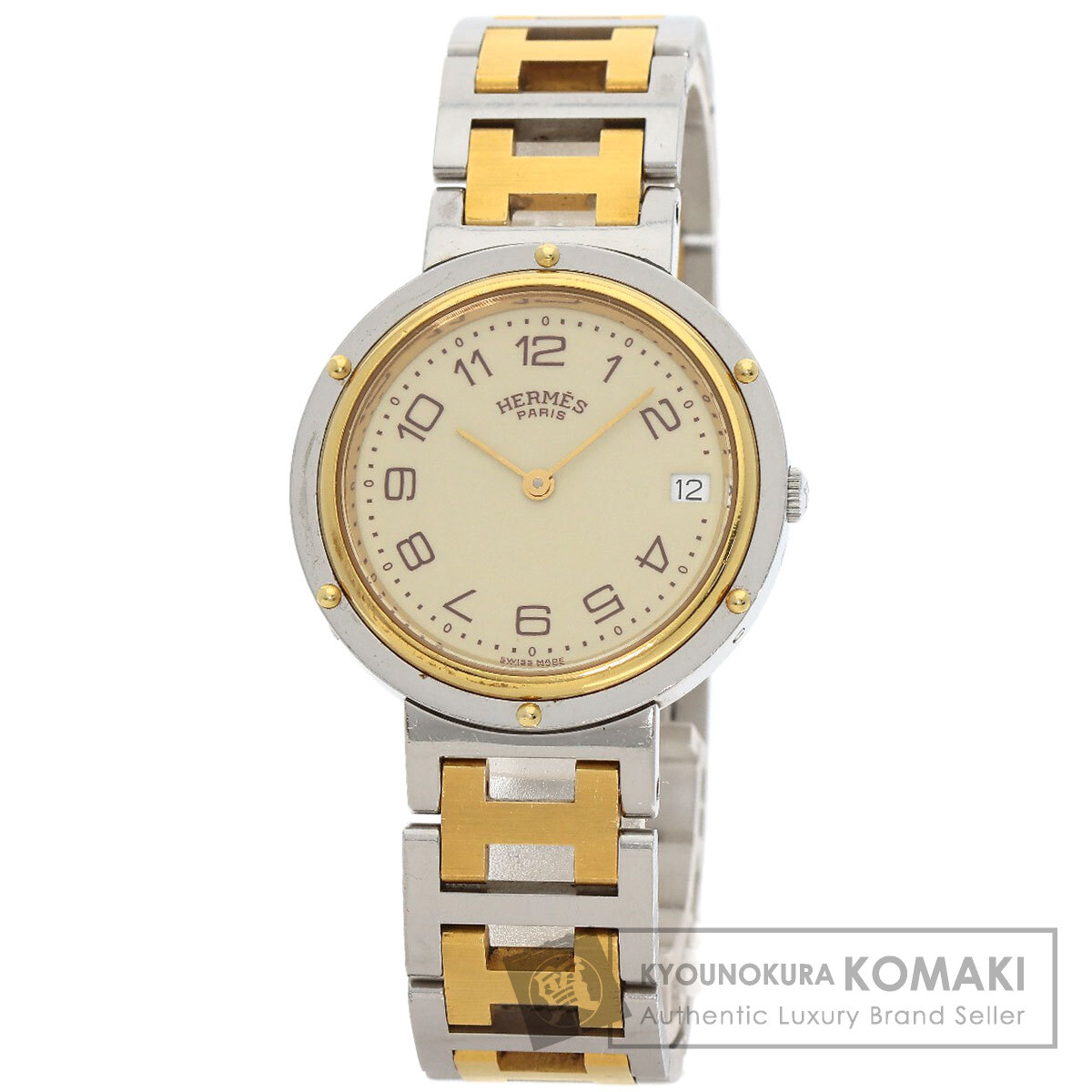 HERMES エルメス クリッパー 旧ベルト 腕時計 ステンレススチール