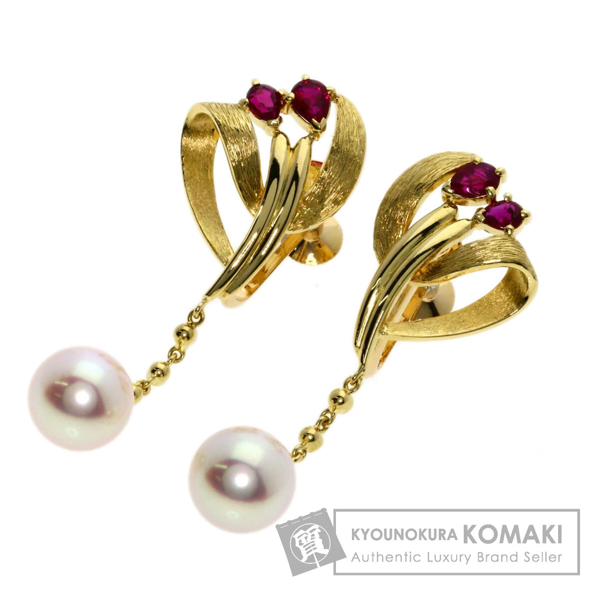 MIKIMOTO ミキモト アコヤパール 真珠 ルビー イヤリング K18イエロー