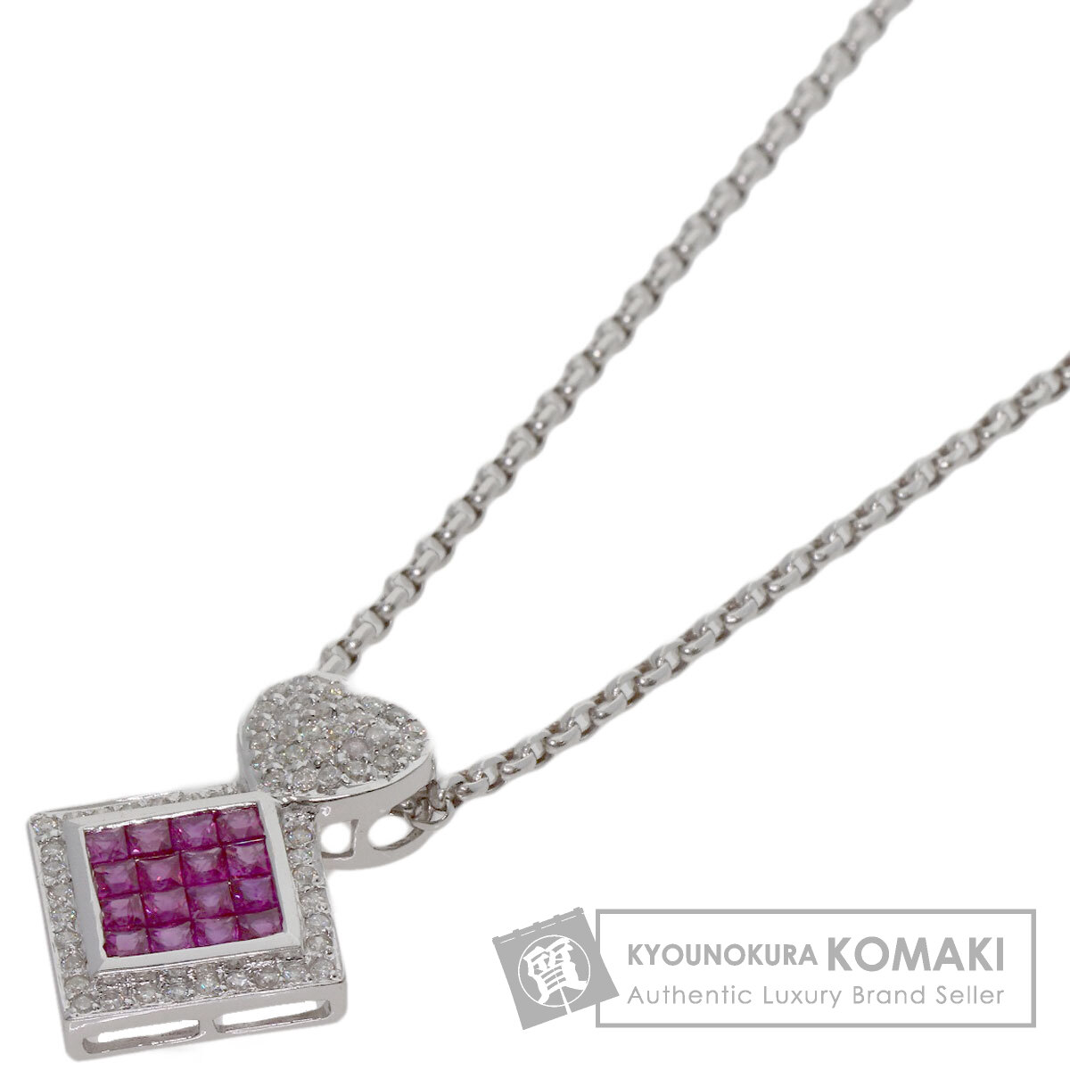 18WG ルビー&ダイヤモンドネックレス ネックレス K10ピンクゴールド ダイヤモンド(パヴェ)(ハート