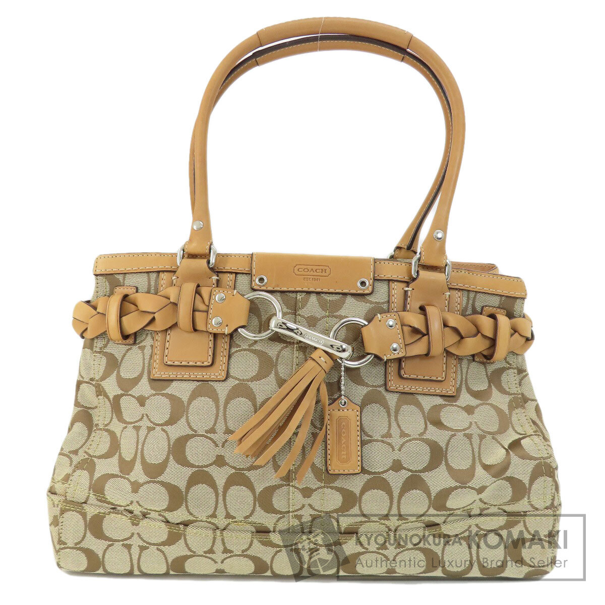 極美品COACH ハンドバッグ シグネチャー キャンバス ブラック F13068 ☆COACH コーチ シグネチャー キャンバス レザー ハンドバッグ
