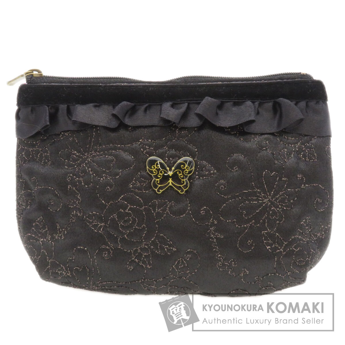 アナスイ　フランフラン　花　刺繍デザイン Ｌ　黒　コスメボックス　バニティポーチ アナスイ フランフラン 花 刺繍デザイン L 黒 コスメボックス