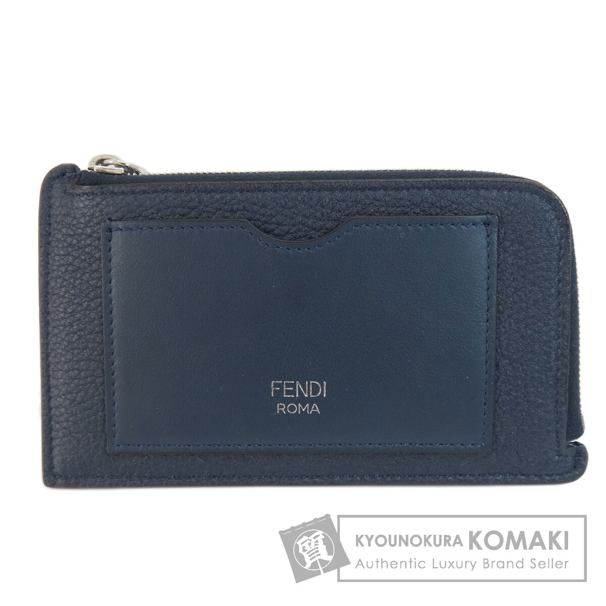 【美品！】FENDI ネイビー レザー 小銭入れ・カードケース FENDI フェンディ ロゴ カードケース レザー レディース