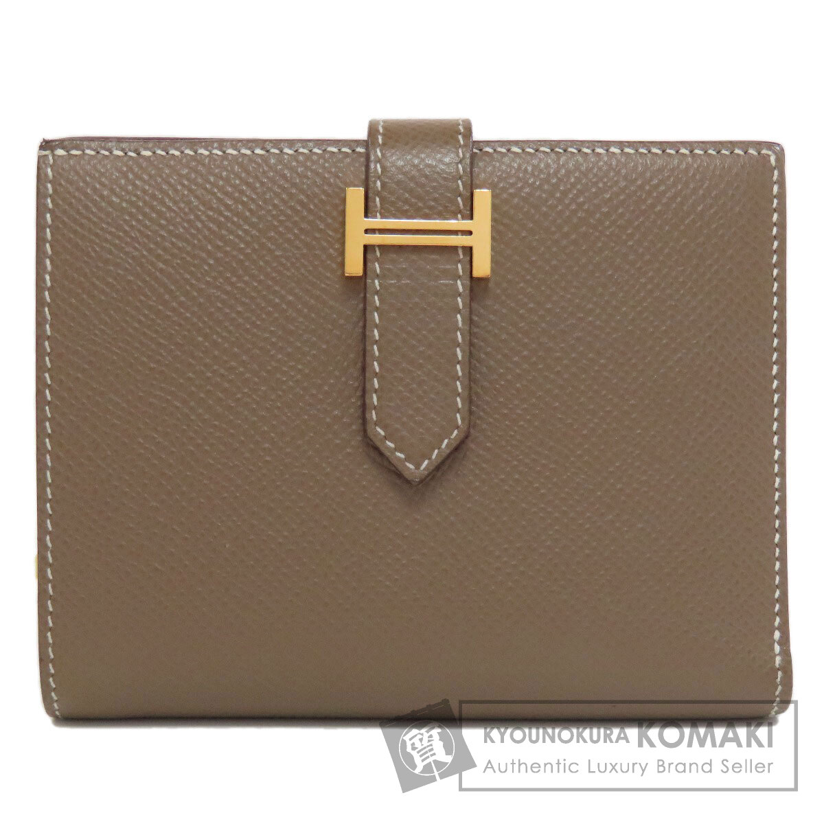 エルメス ベアンコンパクト 二つ折り財布 クレ×ゴールド金具 Ｗ刻印 エプソン HERMES エルメス ベアンコンパクト ゴールド金具 二つ折り財布