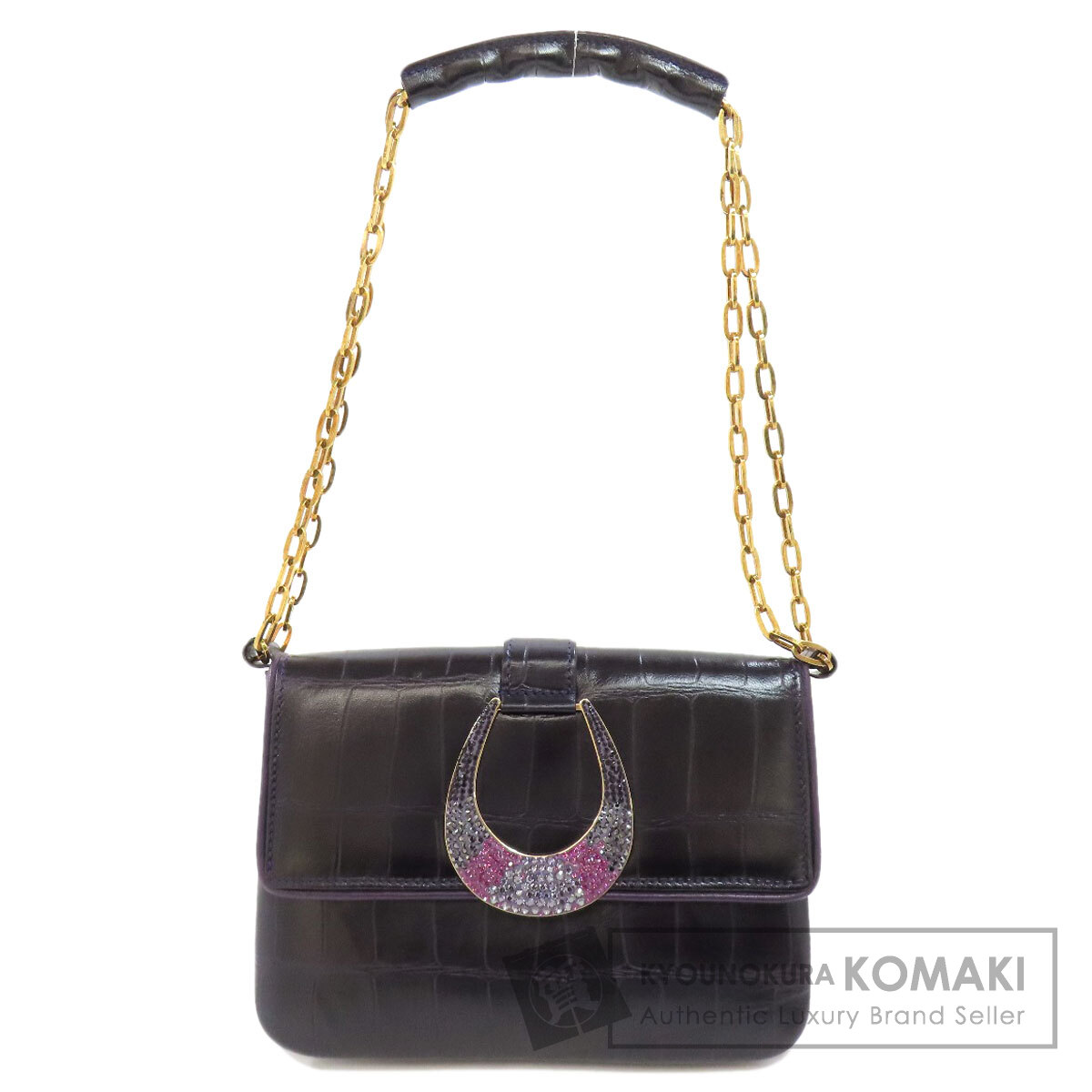 SWAROVSKI スワロフスキー チェーンショルダー ラインストーン 型押