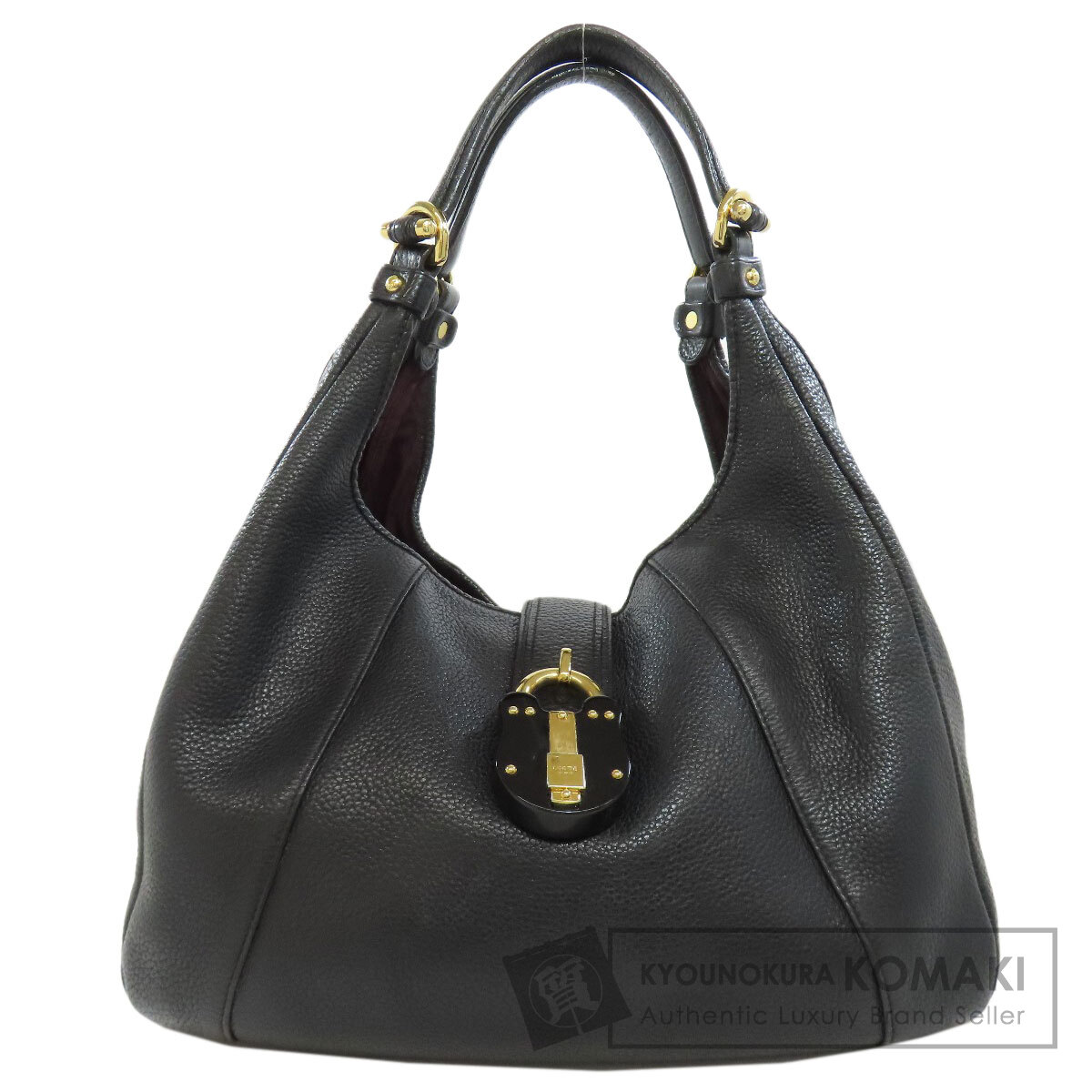 LOEWE ロエベ ロゴ レザー ハンドバッグ ブラック LOEWE ロエベ ロゴ レザー 丸形 ラウンド ハンドバッグ ブラック