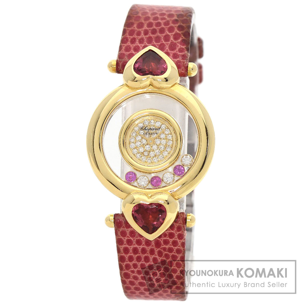希少　Chopard ダイヤ入り　ピンクレザー 時計 ショパール レディース ハッピーダイヤモンド 5Pダイヤ・2P