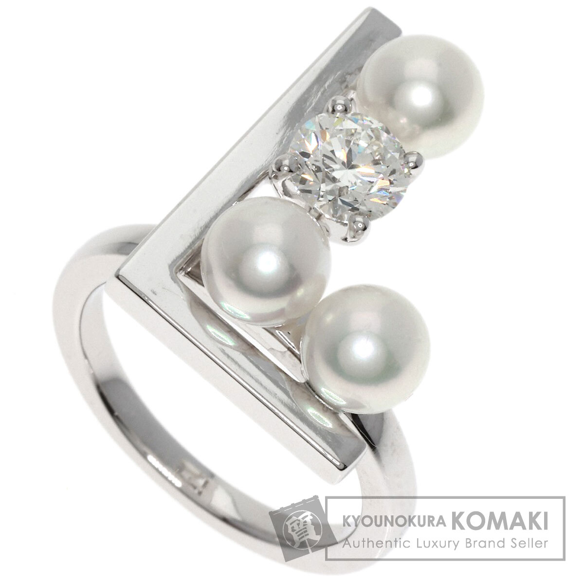 中古K18真珠指輪 高級】白蝶真珠 天然ダイヤモンド付きリングk18