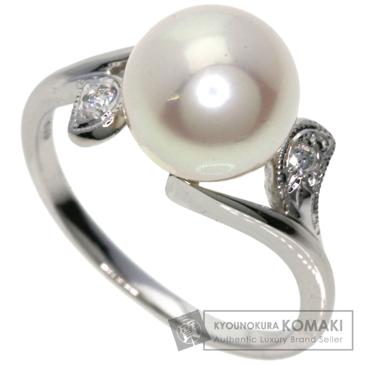 MIKIMOTO ミキモト リーフ パール 真珠 2P ダイヤモンド リング