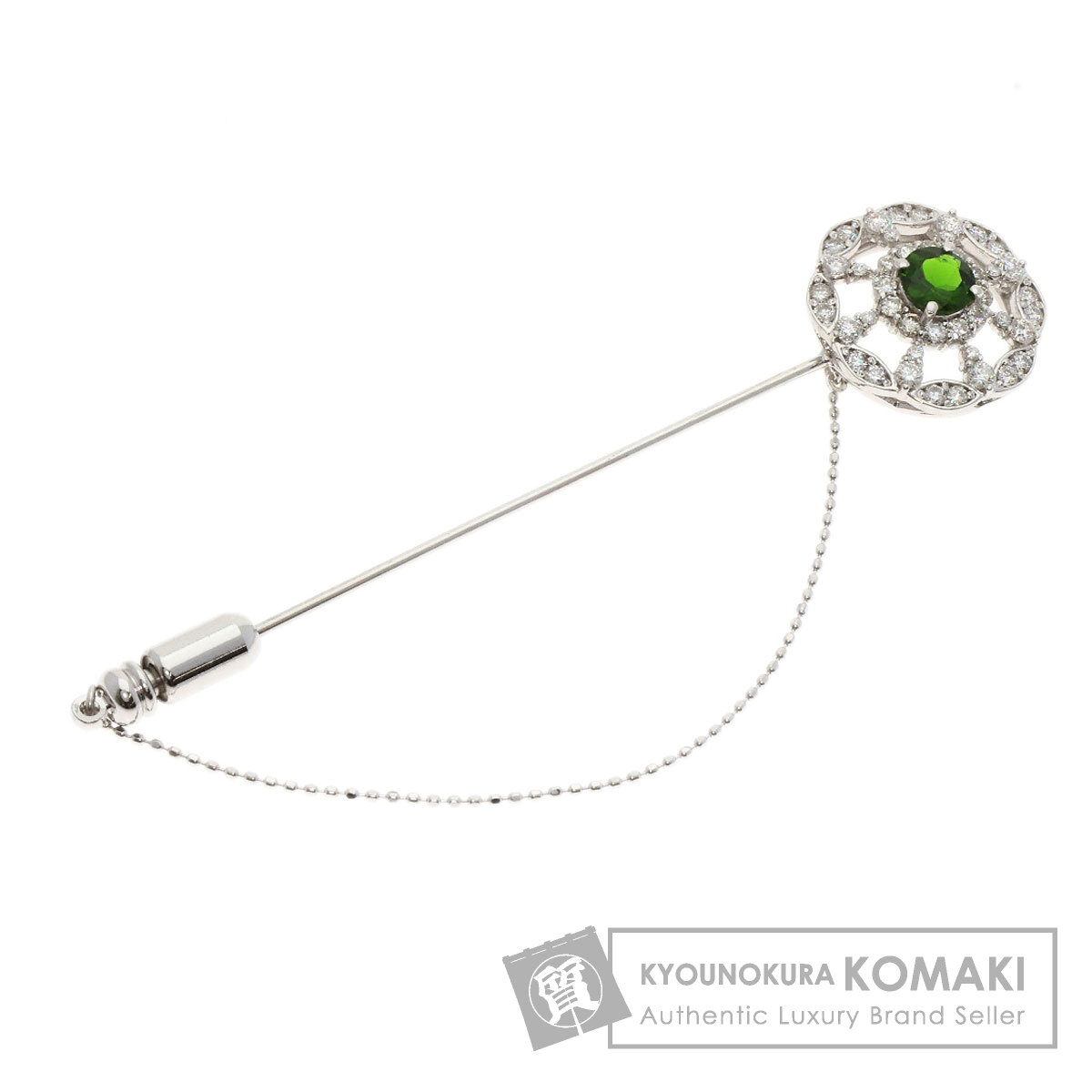 0.75ct ダイオプサイド ダイヤモンド ブローチ K18ホワイト