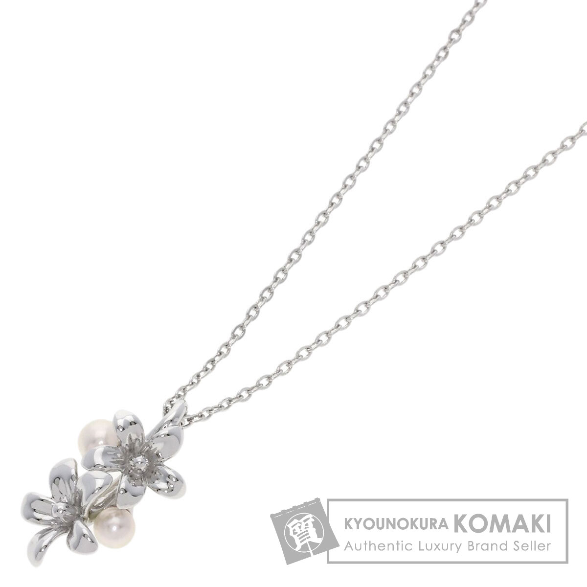 MIKIMOTO ミキモト フラワーモチーフ パール 真珠 ネックレス シルバー