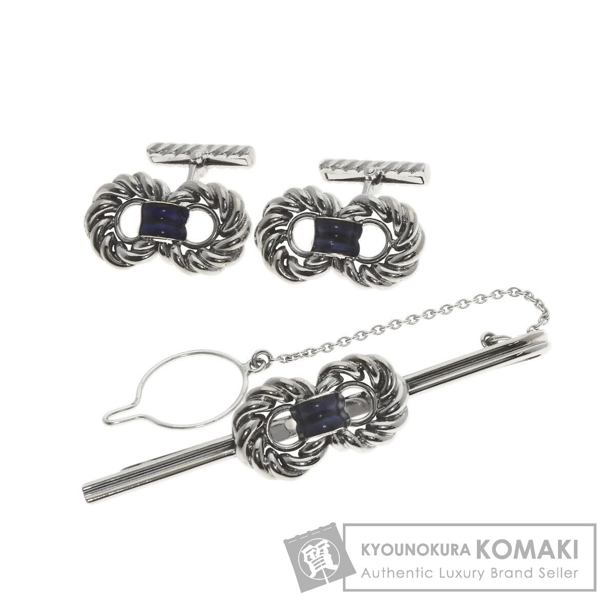 ショーメ Chaumet  エナメル タイピン カフス セット  タイピン K18ホワイトゴールド メンズ  中古 Chaumet ショーメ エナメル タイピン カフス セット タイピン K18