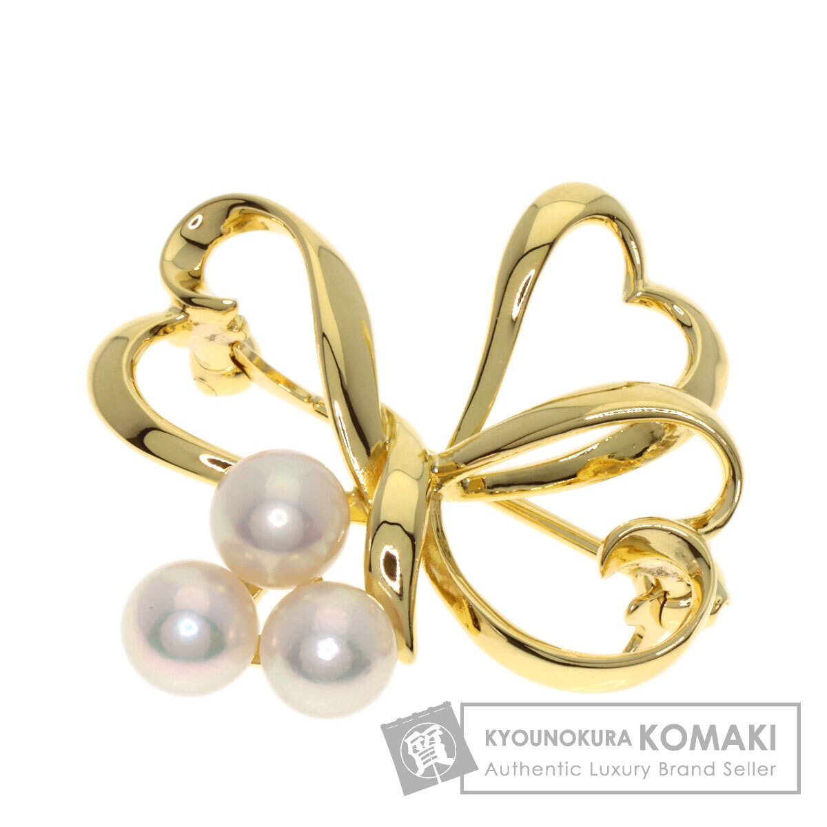 MIKIMOTO ミキモト トリプル ハート パール 真珠 ブローチ K18イエロー