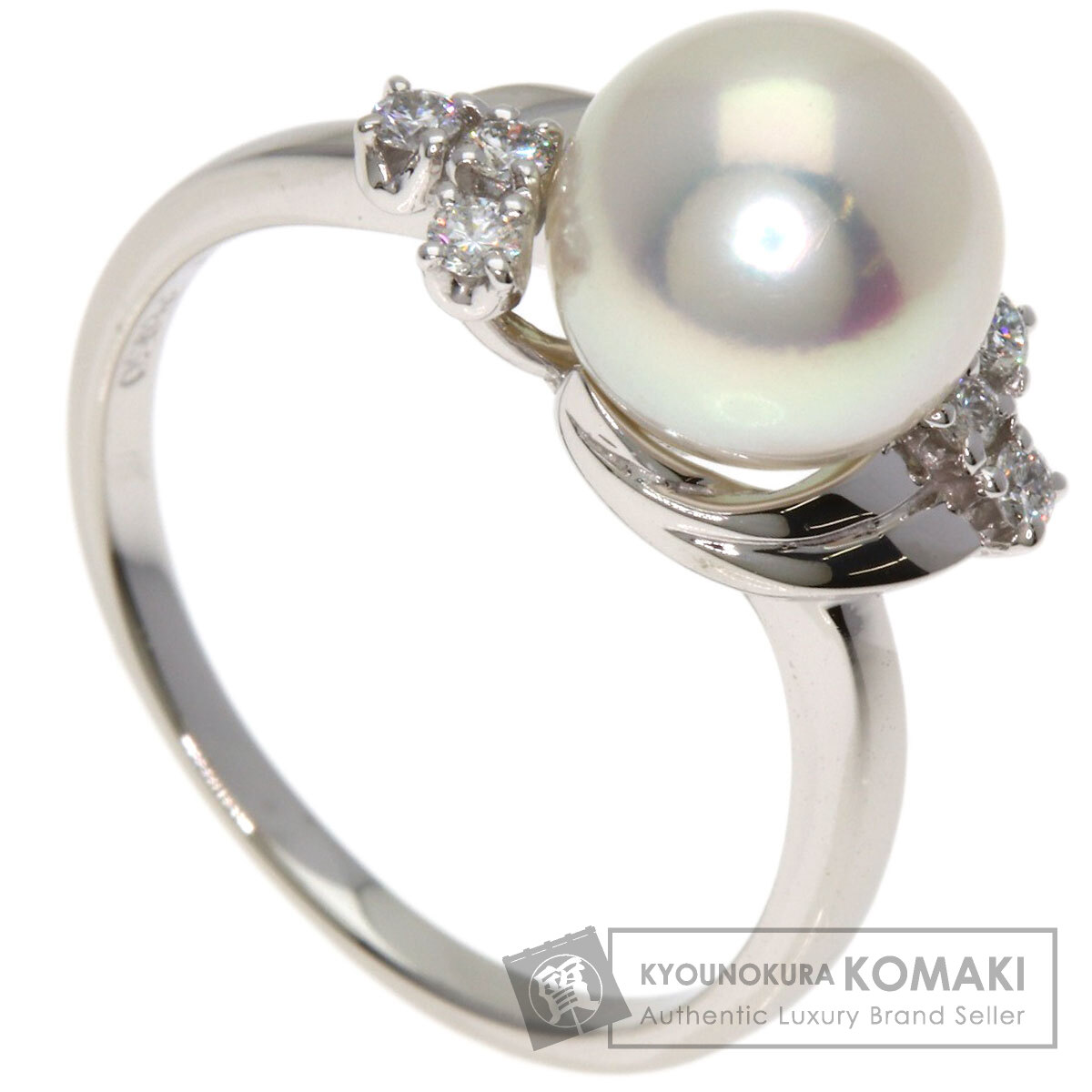 ミキモト PT950 製 スノーホワイト 白雪姫 ダイヤリボン パールリング 美品 ミキモト Pt950 真珠 パール約8.6mm珠 ダイヤ リング 指輪