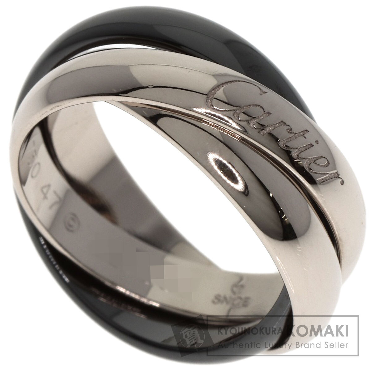 良品　カルティエ　トリニティリング　K18WG/ブラックセラミック　#54 良品カルティエトリニティリングK18WG/ブラックセラミック#54