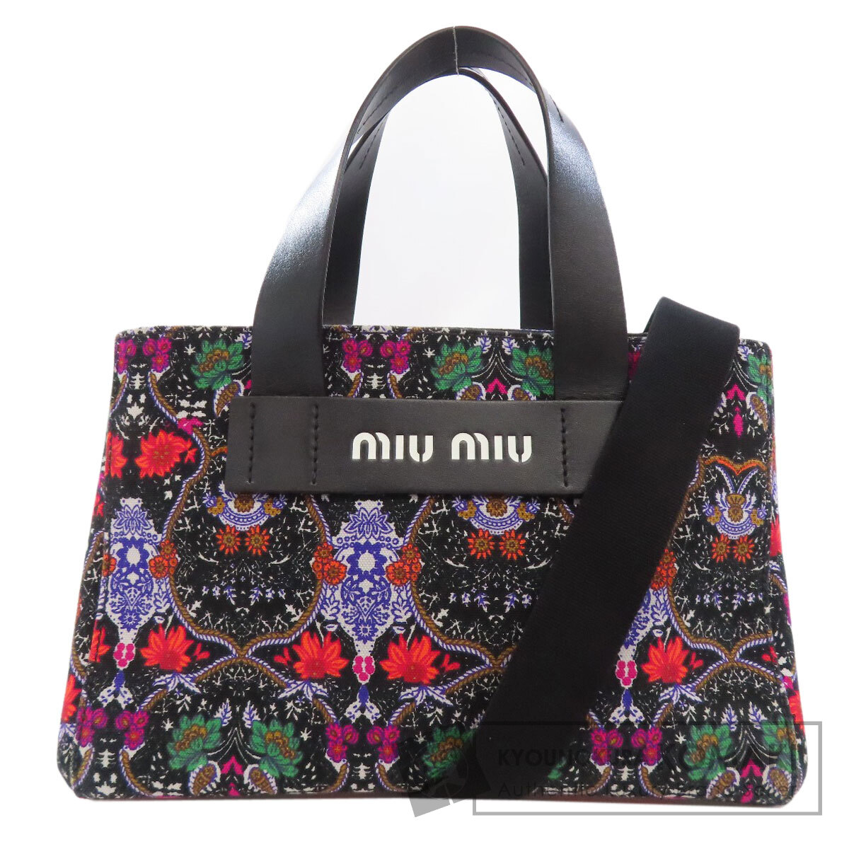 【OLD MIUMIU】ブラックキャンバスハンドバッグ MIUMIU ミュウミュウ フラワーモチーフ 2WAY ハンドバッグ