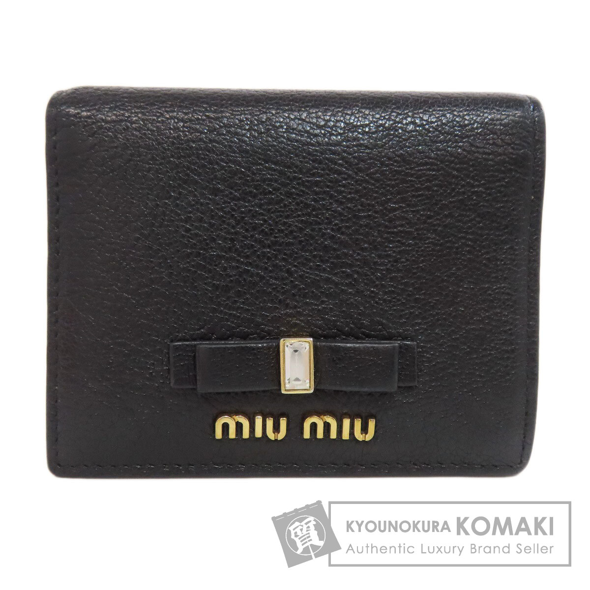 ミュウミュウ 長財布 リボン ロゴプレート がま口 三つ折り レザー