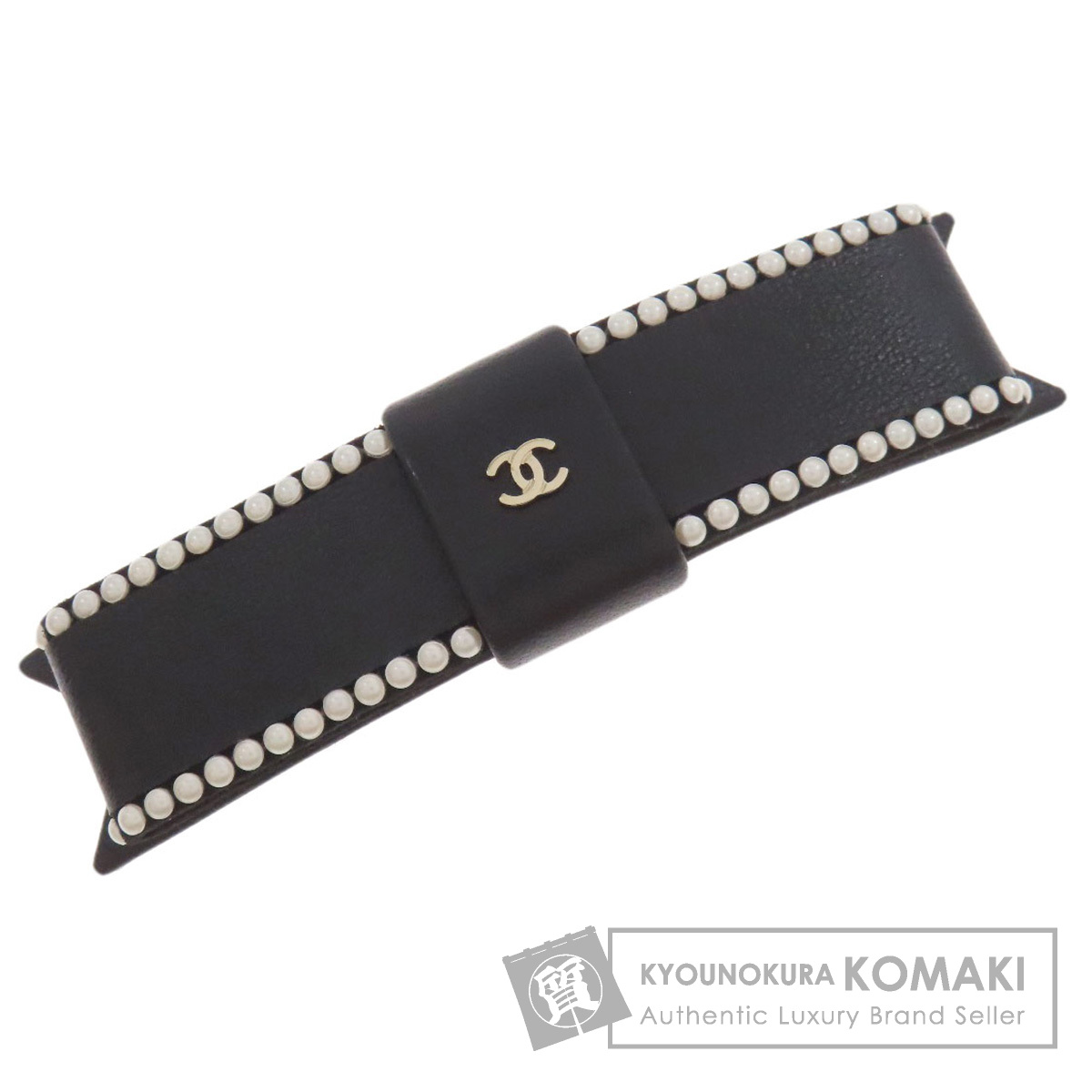CHANEL シャネル リボン パール ココマーク バレッタ レザー