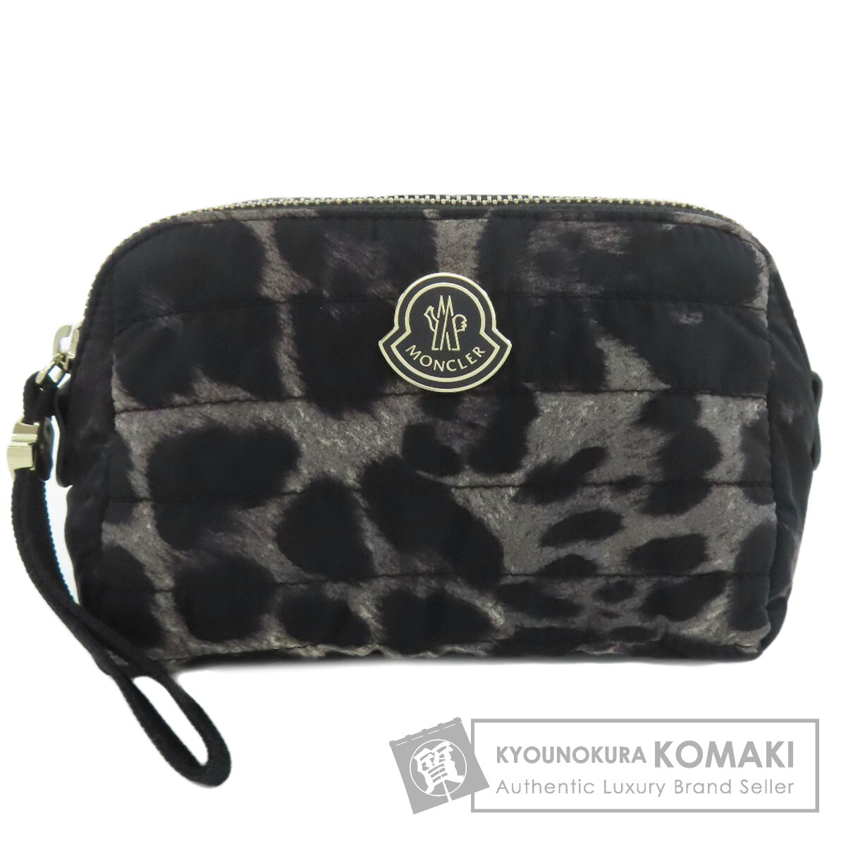 M正規品 MONCLER モンクレール ポーチ バッグ ブラックレオパード MONCLER モンクレール レオパード柄 化粧ポーチ ナイロン素材