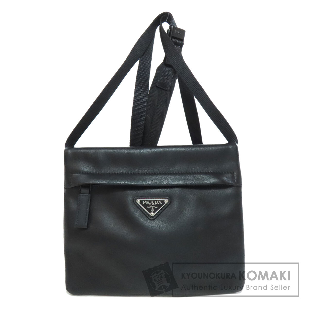 PRADA ブラック ショルダーバッグ 損傷有り PRADA プラダ ロゴ金具 ショルダーバッグ カーフ レディース