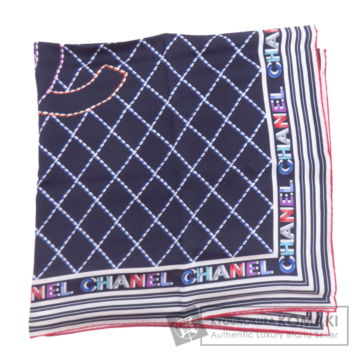 【ロゴ好き必見♡】 CHANEL スカーフ 総柄 CHANEL シャネル ロゴ マトラッセ柄 スカーフ シルク レディース
