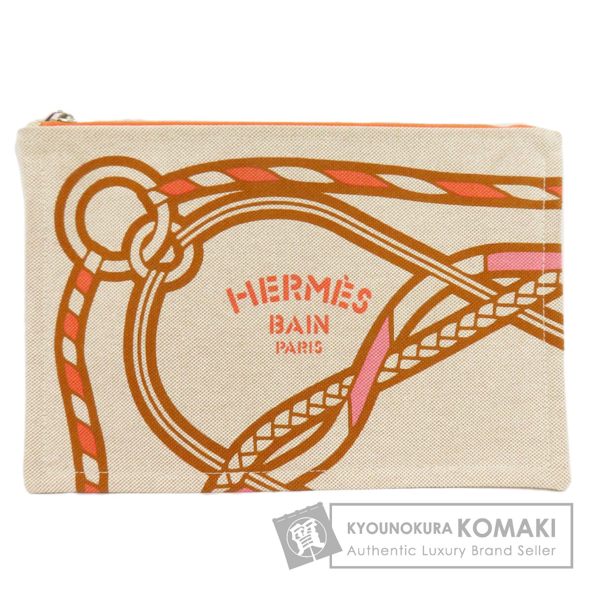 HERMES エルメス ロゴ アクセサリーポーチ キャンバス レディース  