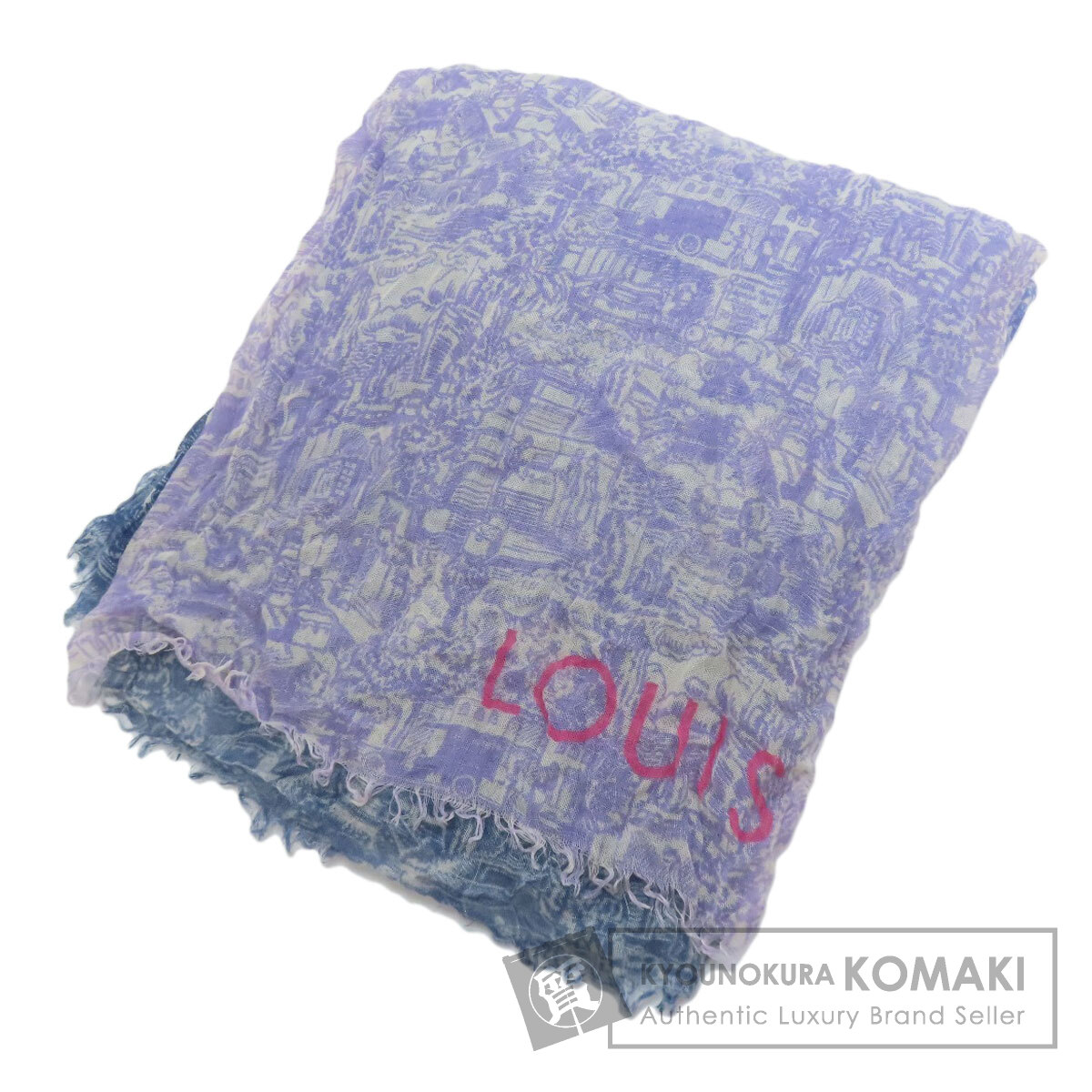 ルイヴィトン LOUIS VUITTON  総柄 街並み柄  スカーフ カシミヤ レディース  中古 LOUIS VUITTON ルイヴィトン 総柄 街並み柄 スカーフ カシミヤ/シルク