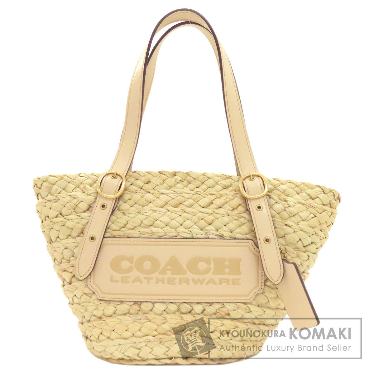 コーチ COACH CJ633  ロゴ  ハンドバッグ ラフィア レディース  中古 COACH コーチ CJ633 ロゴ ハンドバッグ ラフィア/レザー レディース