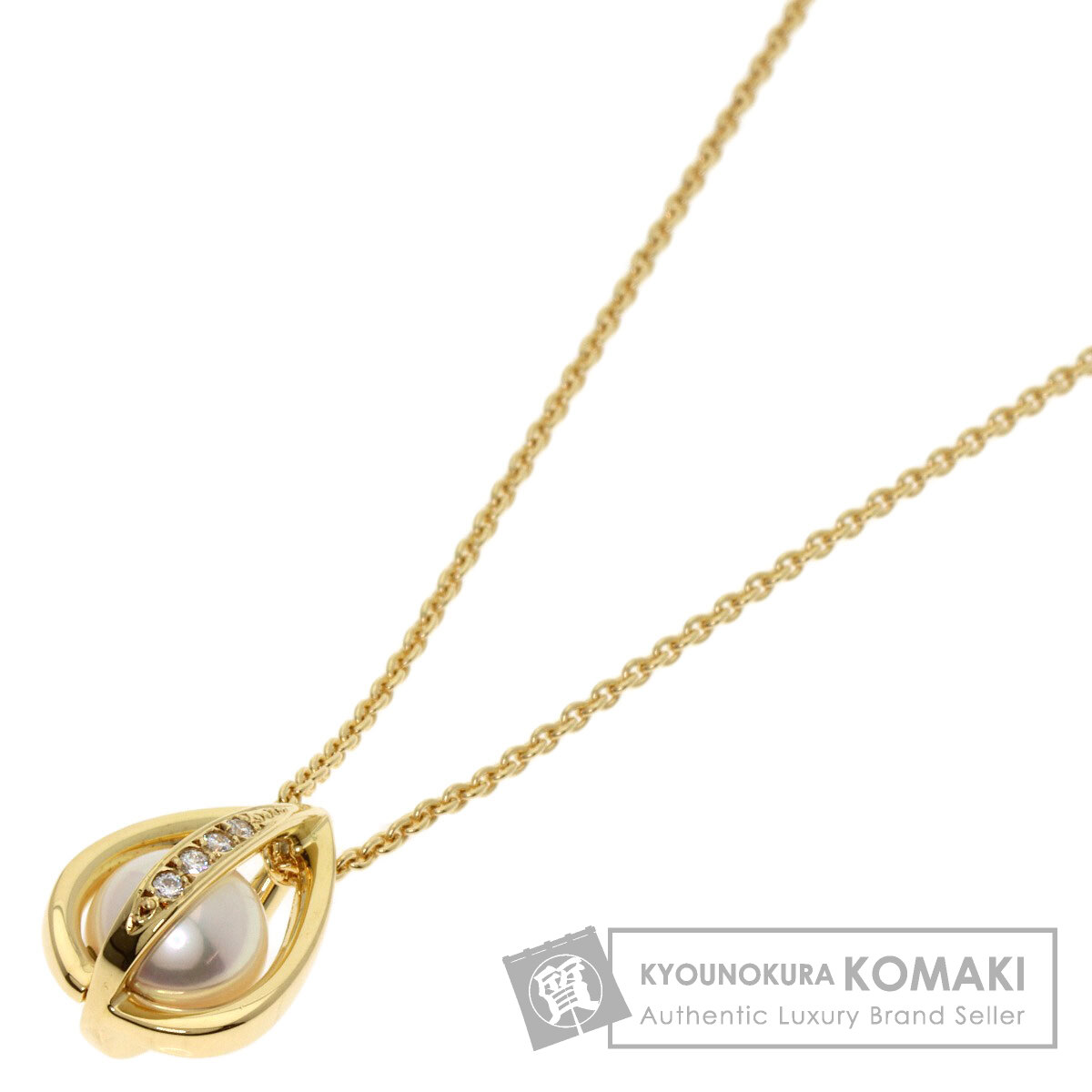 ○ミキモト ネックレスk18 1Pダイヤモンド MIKIMOTO ミキモト パール 真珠 ダイヤモンド ネックレス K18イエロー