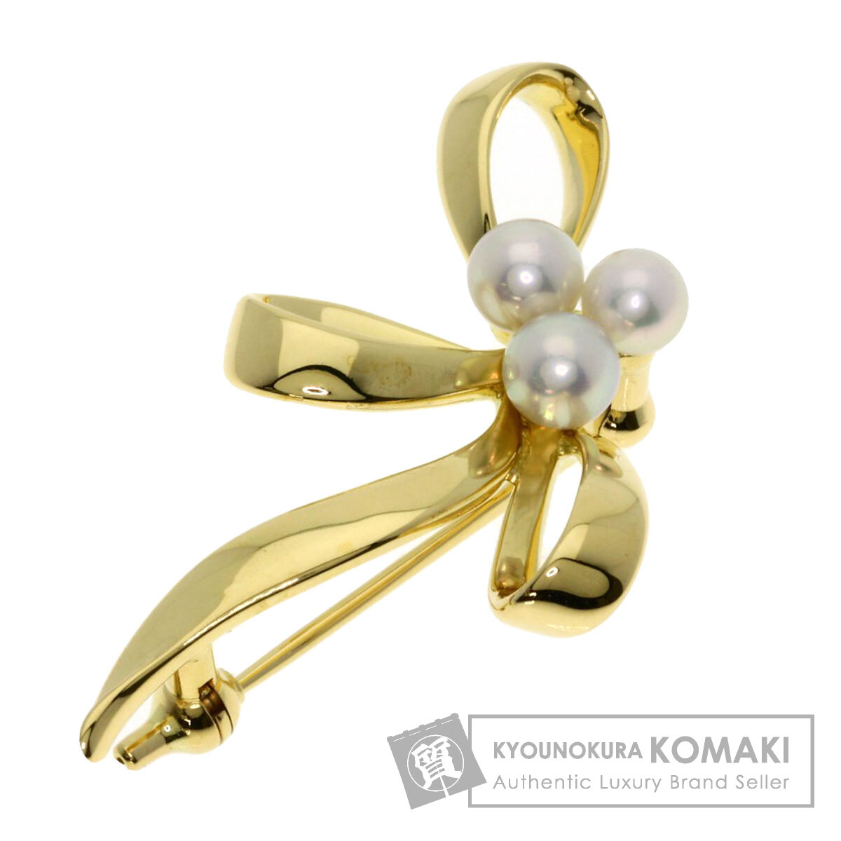 MIKIMOTO ミキモト リボン パール 真珠 ブローチ K18イエローゴールド