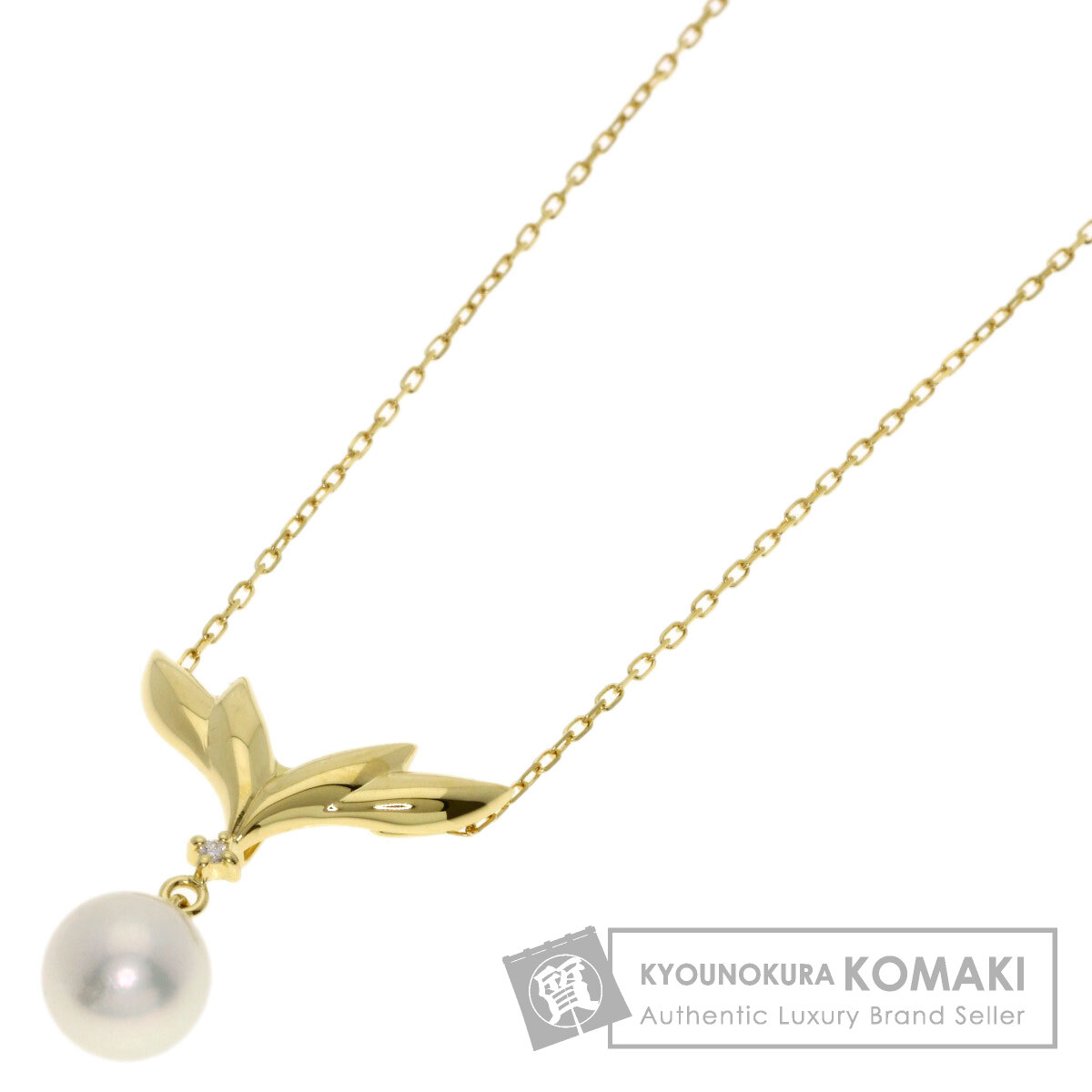 ○ミキモト ネックレスk18 1Pダイヤモンド MIKIMOTO ミキモト パール 真珠 ダイヤモンド ネックレス K18イエロー