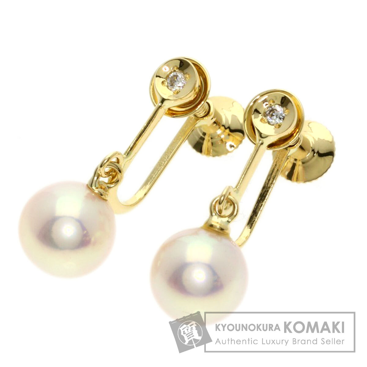 MIKIMOTO ミキモト パール 真珠 ダイヤモンド イヤリング K18イエロー 