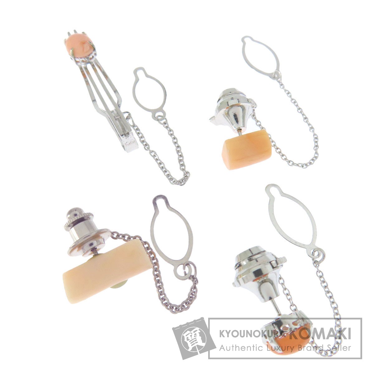 セレクトジュエリー タイピン サンゴ 珊瑚 タイタック 4点セット