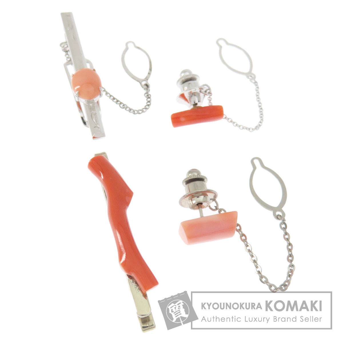 サンゴ 珊瑚 タイタックピン 4点セット タイピン 珊瑚 16.5g