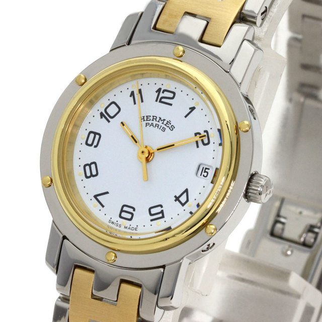 HERMES エルメス CL4.220 クリッパー 腕時計 ステンレススチール/SSxGP