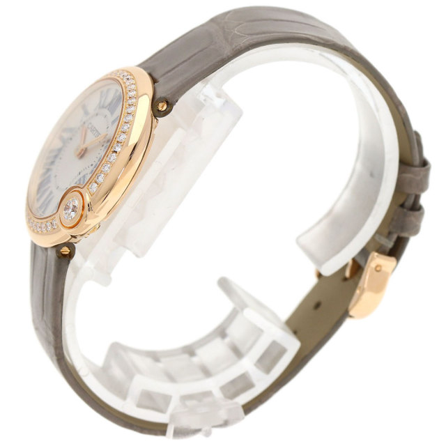 CARTIER カルティエ WJBL0008 バロン ブラン ドゥ カルティエ ベゼルダイヤモンド 腕時計 K18PG 革 レディース [中古] CARTIER カルティエ WJBL0008 バロン ブラン ドゥ カルティエ ベゼル