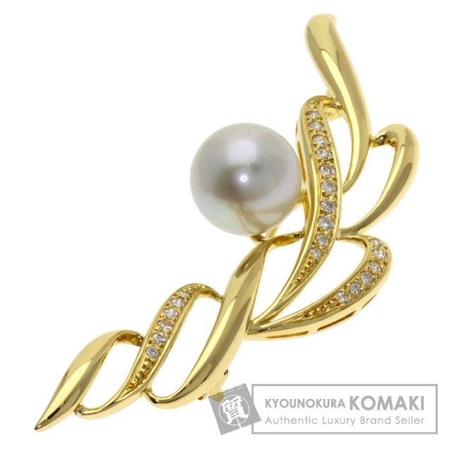 MIKIMOTO ミキモト パール 真珠 ダイヤモンド ブローチ K18イエロー