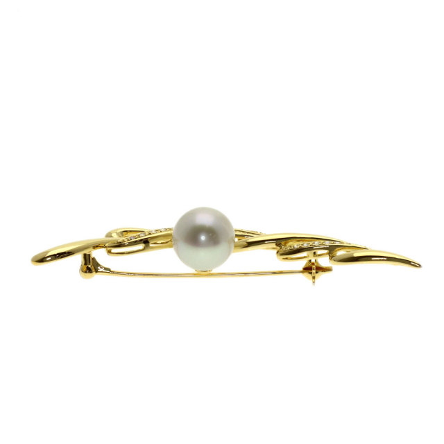 MIKIMOTO ミキモト パール 真珠 ダイヤモンド ブローチ K18イエロー