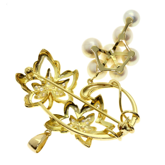 MIKIMOTO ミキモト パール 真珠 ダイヤモンド ブローチ K18イエロー