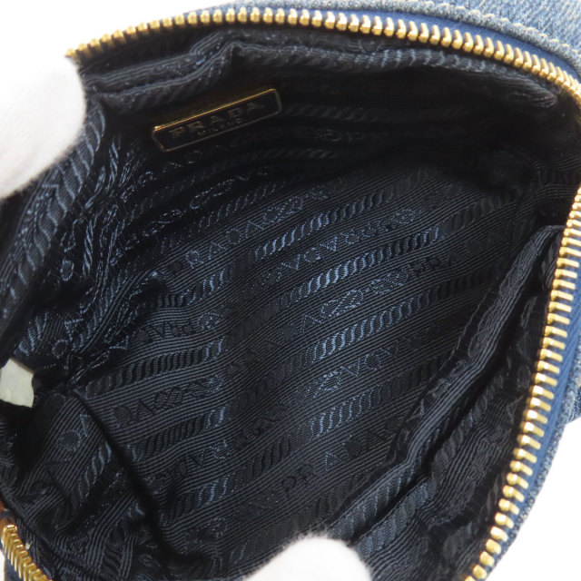 PRADA プラダ ロゴ金具 化粧ポーチ デニム レディース [中古] ブランド