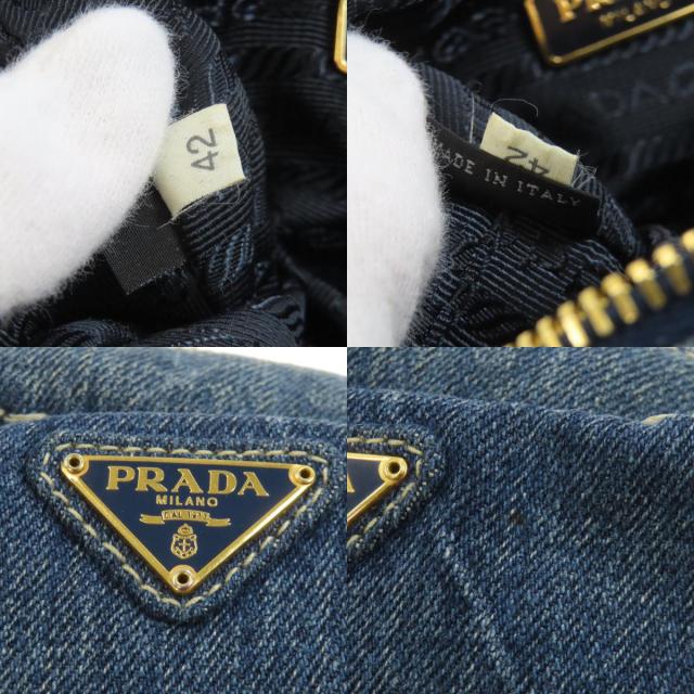 新品】PRADA プラダ BIANCO ビアンコ デニムポーチ ゴールファスナ