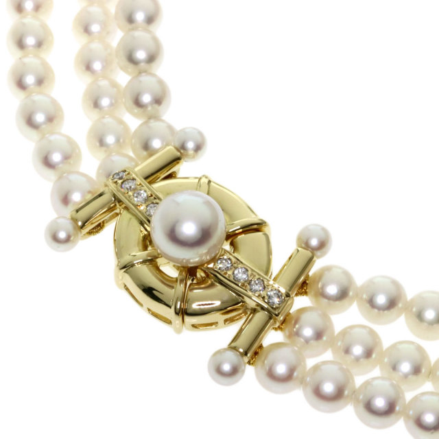 真珠ネックレス ダイヤモンド付きペンダント14mmk18真珠の首飾りH403  