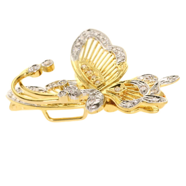 0.29ct ダイヤモンド バタフライモチーフ ブローチ K18イエロー  