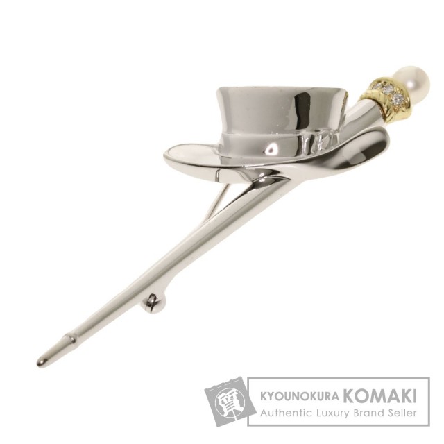 ミキモト ピンブローチ ハット 杖 モチーフ パール K18 SV シルバー MIKIMOTO ミキモト パール 真珠 ハットモチーフ ブローチ