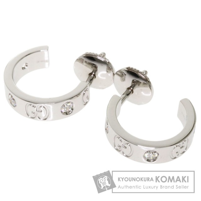 【新品未開封・送料無料】 GUCCI K18ホワイト ピアス フープダイヤモンド アイコン グッチ アクセサリー