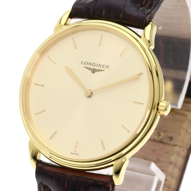 LONGINES ロンジン L4.676.2 ラウンドフェイス 腕時計 GP/革 メンズ 