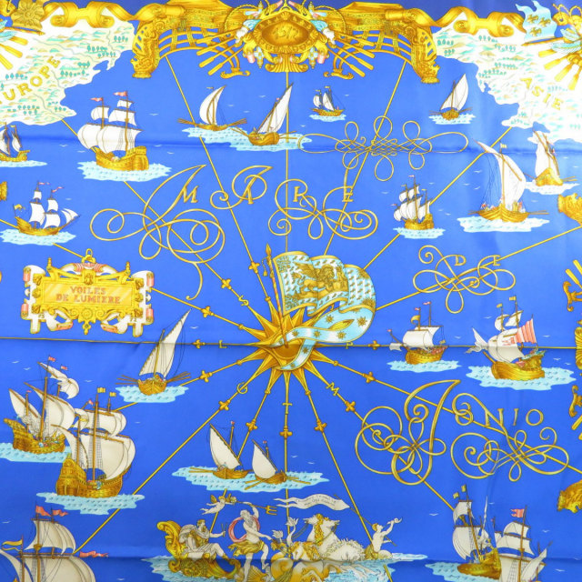 HERMES エルメス カレ90 VOILES DE LUMIERE 光の帆船 スカーフ シルク  