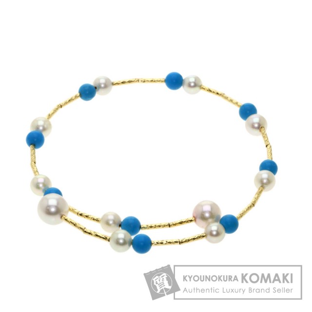 アコヤパール真珠トルコ石恵パールブレスレットK18イエローゴールド3.5  