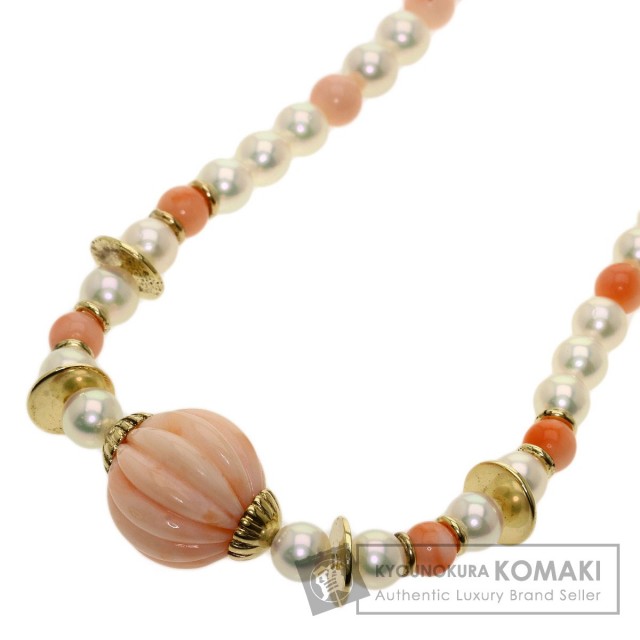 MIKIMOTO ミキモト サンゴ 珊瑚 パール 真珠 ネックレス K14イエロー  