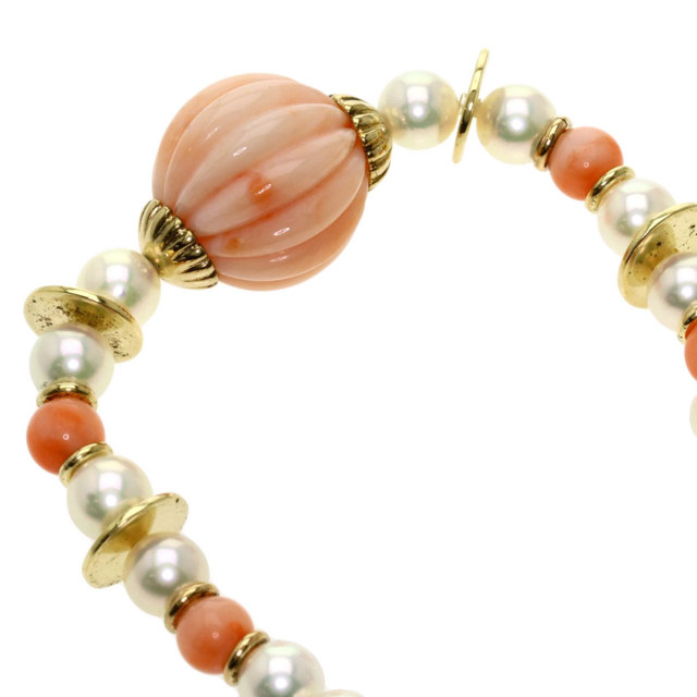 MIKIMOTO ミキモト サンゴ 珊瑚 パール 真珠 ネックレス K14イエロー  