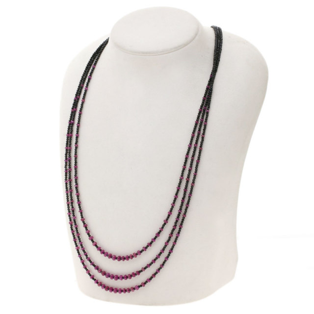 ブラックスピネル カラーストーン 3連 ネックレス シルバー レディース 